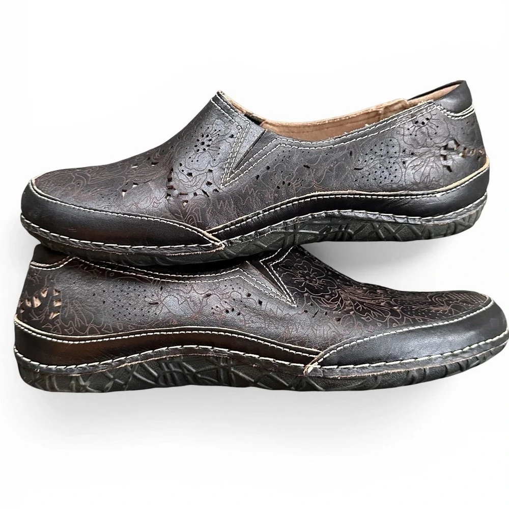 Spring Step L'Artiste Loafers Women 39 Black Excellent Floral Laser Cut Leather